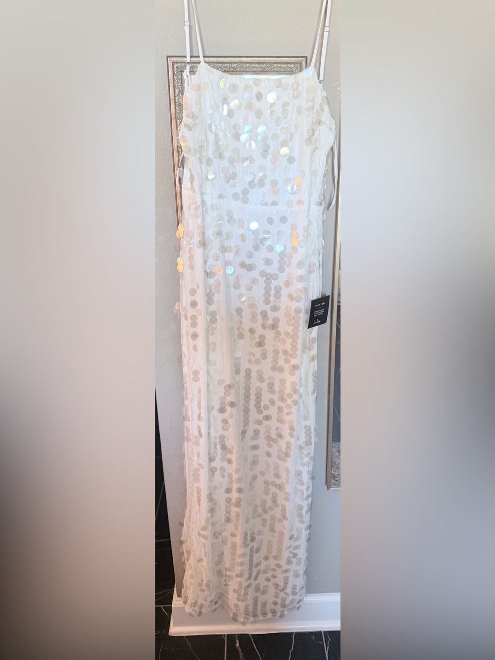 Lulu's White Sequin Slip Maxi Dress